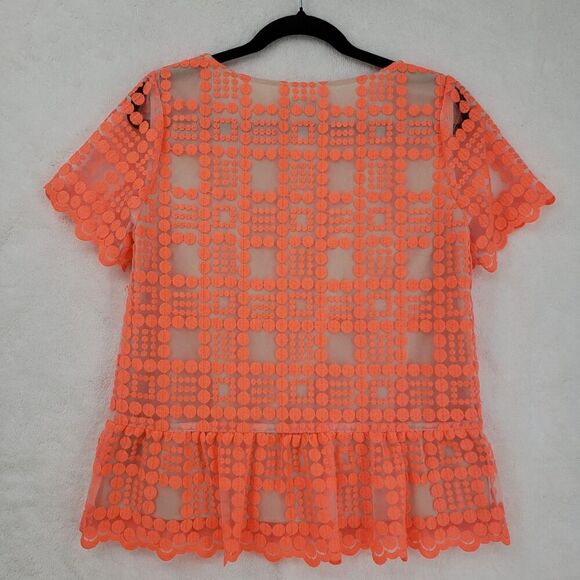 Leifsdottir Anthropologie Blouse Womens 8 Sheer Peplum Mesh Short Sleeve Top - Picture 5 of 11